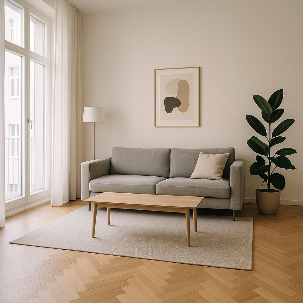 Wohnraum nach dem Home-Staging, vorbereitet für die Objektfotos